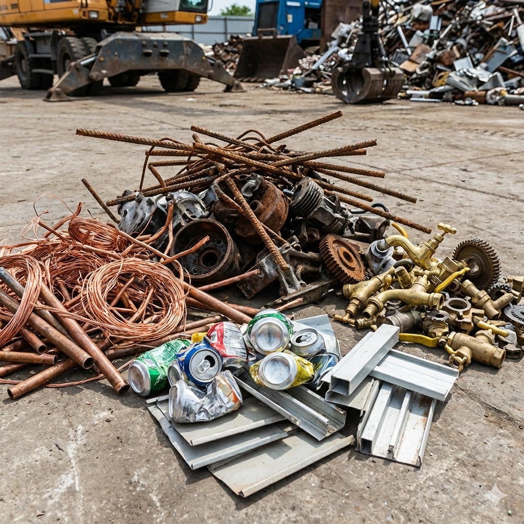 2026 güncel hurda fiyatları için karışık demir, soyma bakır, sarı pirinç ve alüminyum hurda görseli